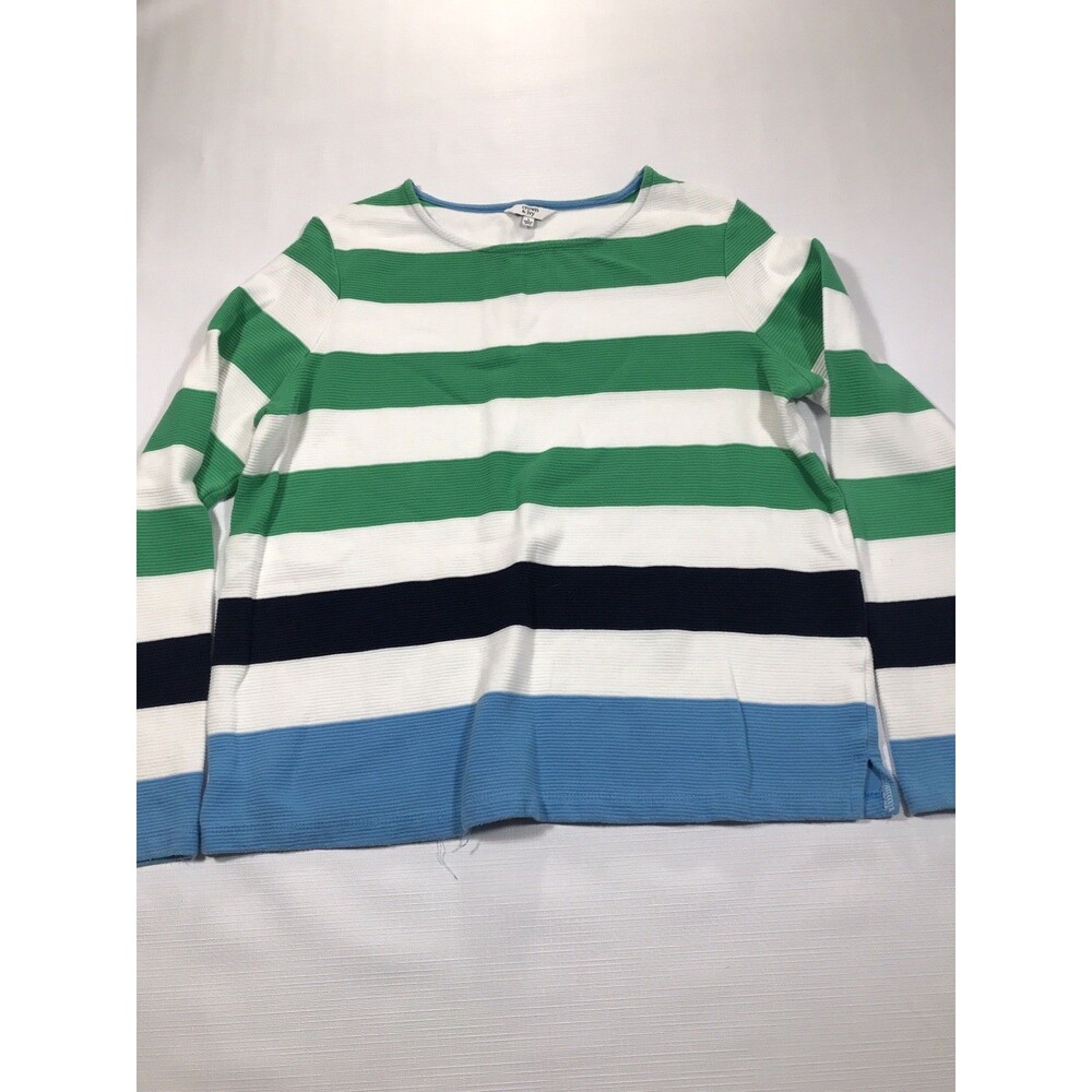 Crown & Ivy Womens Blouse Large Green striped pullover top
